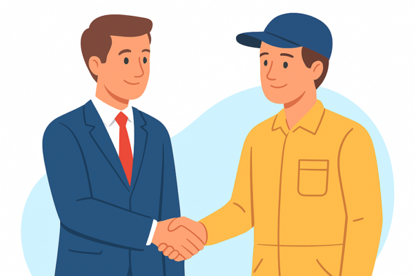 datore di lavoro stringe la mano operaio